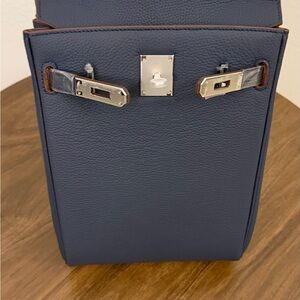 H inspired Elegant Navy Blue Leather Men's Bag
